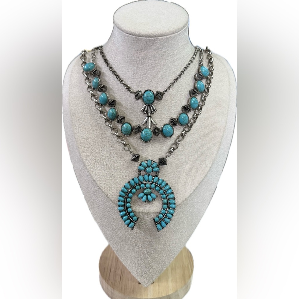 Shyanne Blue and Silver Squash Blossom Necklace